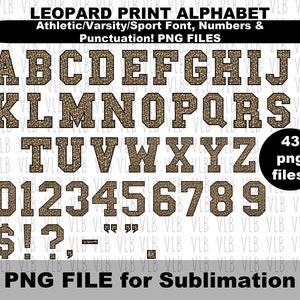 Alfabeto de leopardo - Letras deportivas universitarias, archivos PNG para sublimación, estampado de guepardo, descargas digitales instantáneas