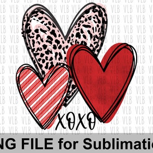 XOXO HEART TRIO Cheetah and Stripes Valentine Png Sublimazione e Clip Art Digitale per San Valentino, Download Istantaneo, Acquista 3 e Ricevi 1 Gratis