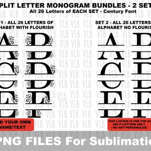 SPLIT LETTER MONOGRAM Bundle Png Files For Sublimation, Add Your Own Text, Century Font, Instant Digital Downloads