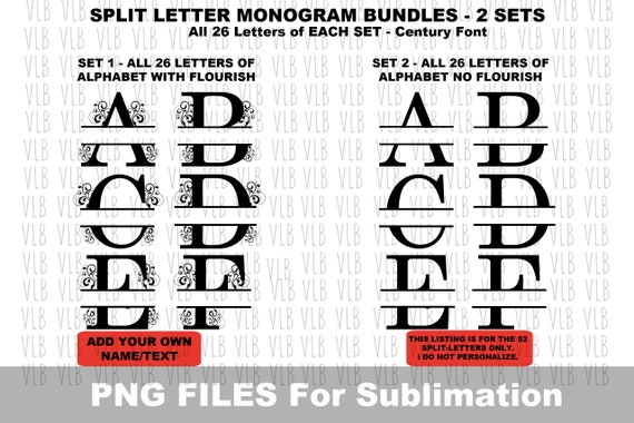 SPLIT LETTER MONOGRAM Bundle Png Files for Sublimation Add - Etsy