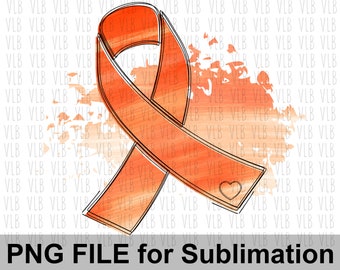 ORANGE AWARENESS RIBBON With Little Heart Png File, Multiple Sclerosis, Lupus Clipart, Cancer Awareness, Digital Download, Buy 3 Get 1 Free