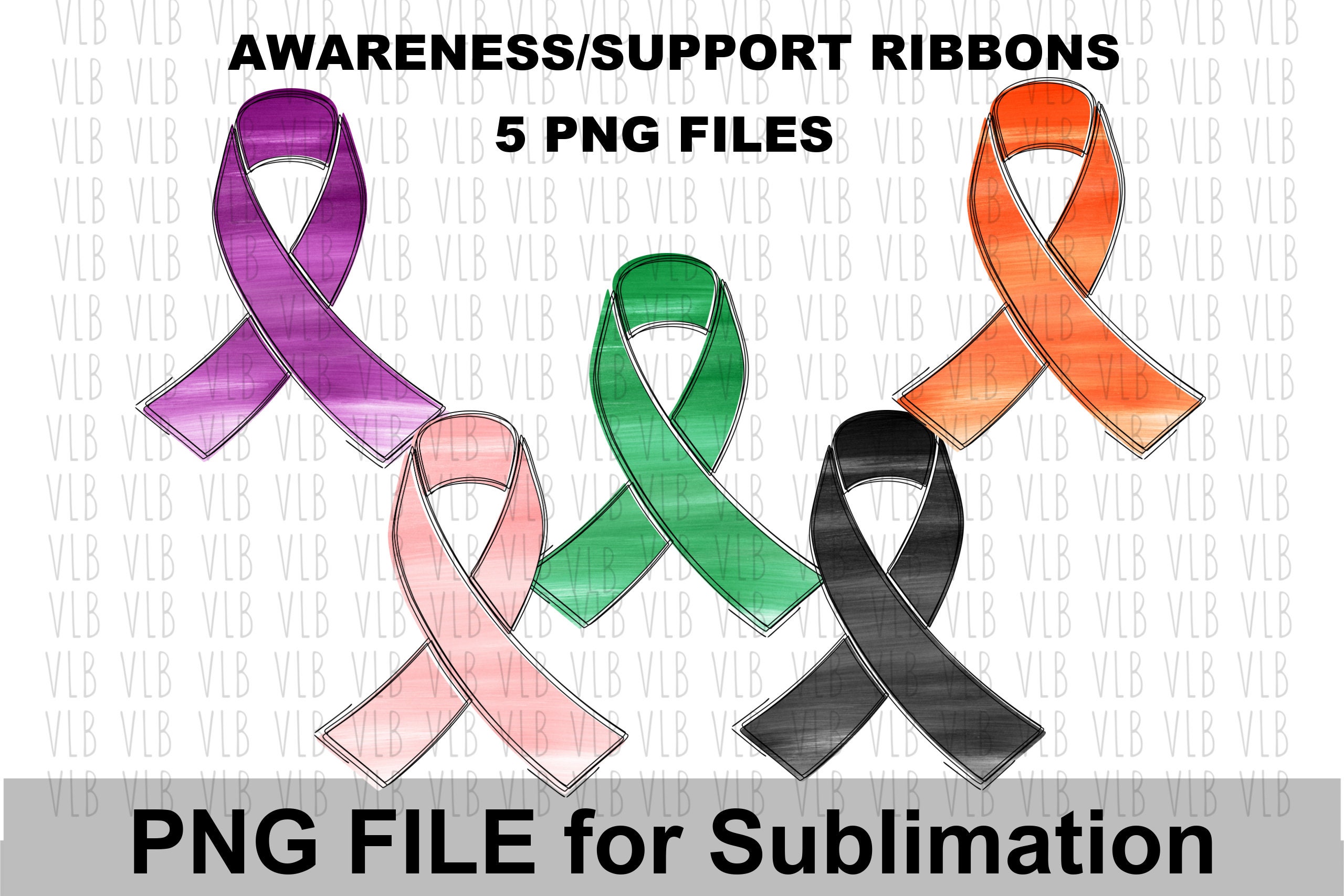 AWARENESS RIBBONS 5 Sublimation Png Files, Awareness Ribbon Clip Art ...