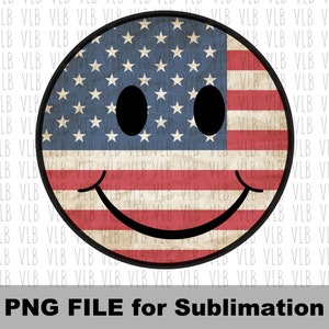 PATRIOTTISCH HAPPY Face smiley sublimatie png - vlag van de VS, patriottische illustraties, 4 juli, Independence Day png, instant digitale download
