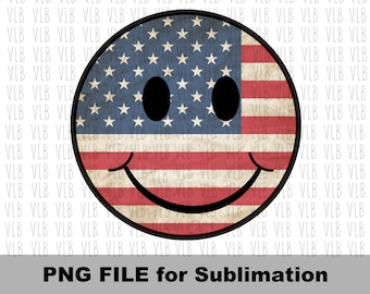 PATRIOTIC HAPPY Face Smiley Face Sublimation Png - USA Flag, Patriotic Clip Art, July 4th, Independence Day Png, Instant Digital Download