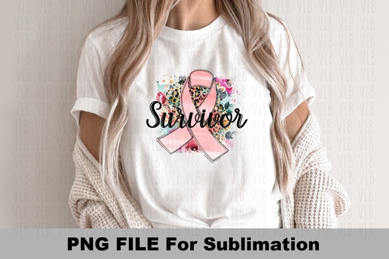 May include: A white t-shirt with a pink ribbon, floral and leopard print design, and the word "Survivor" in black lettering.