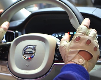 Autohandschoenen heren ivoor Italiaans NAPPA| Ontwerp met beenuitsnijding| PERLA DRIVE