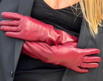 Long Opera Gloves| Burgundy genuine Lamb | Silk Lined | Lengths 16 Inches | Second skin