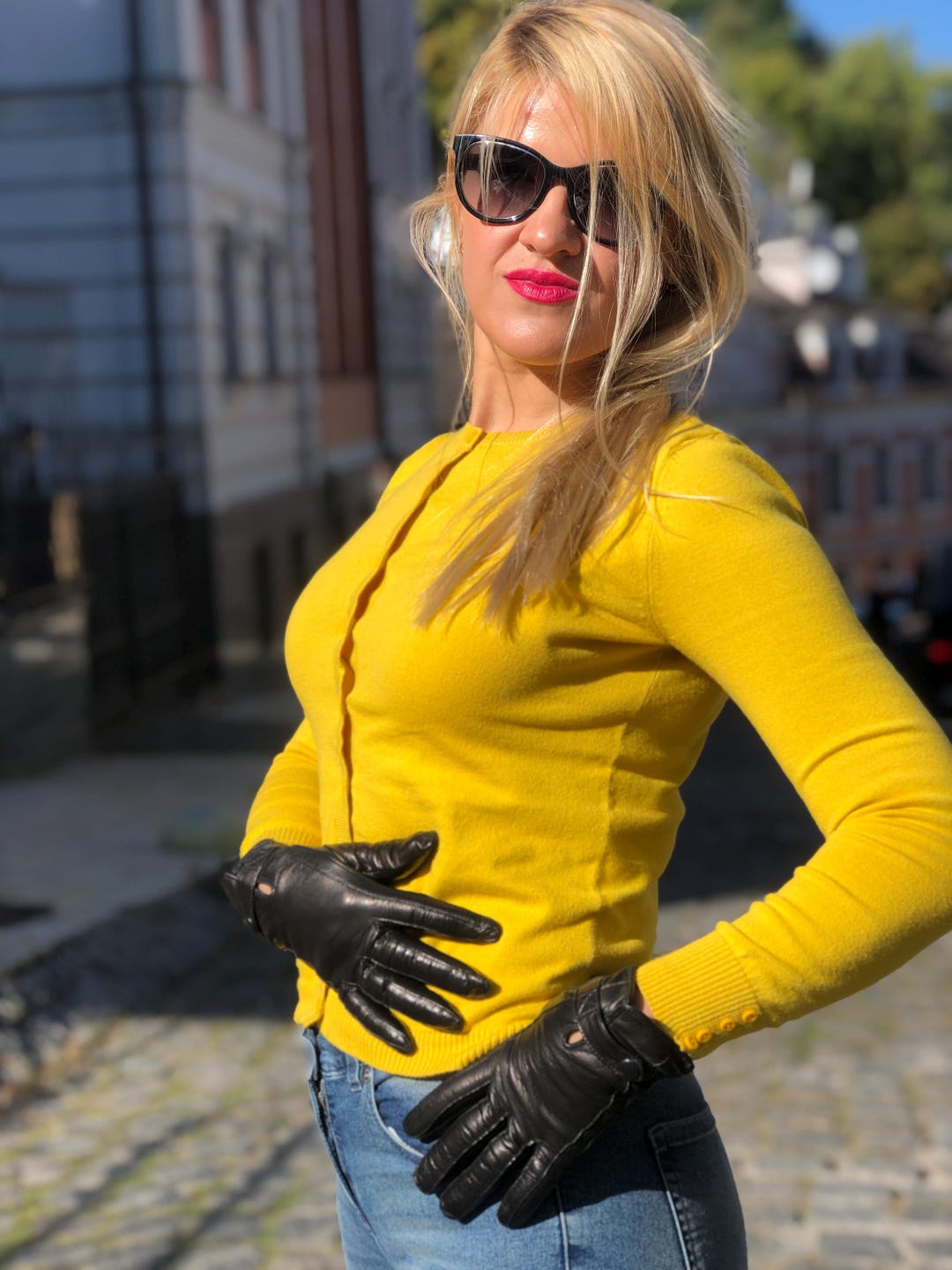 Black Kayla Leather Gloves main image 0