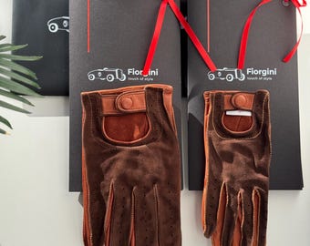 Men&#39;s, Women&#39;s Driving Gloves Suede Brown - Italian CERTIFIED Leather. Handmade GIFT for him or her, Soft lambskin, Luxury Car accessories