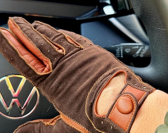 Fahren Handschuhe Italienisch NAPPA Braun Wildleder | Cognac | Unisex | AMBRA STRASSE