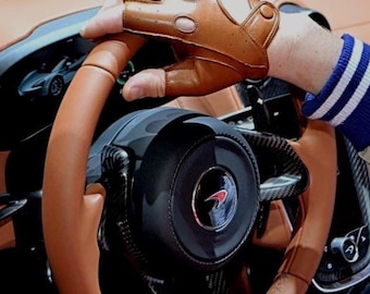 Cognac Leather Driving Gloves: Italian Lambskin, Handcrafted