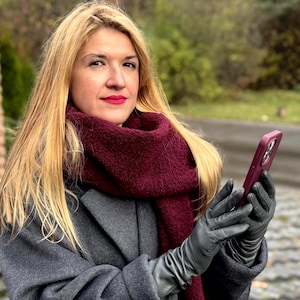 Cloud Gray Long Leather Opera Gloves| Genuine Italian NAPPA| Silk Lined