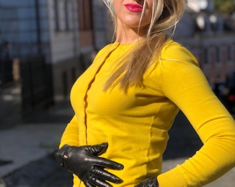 Women's winter Leather Gloves Italian NAPPA Fashion GIFT for her Cashmere lining