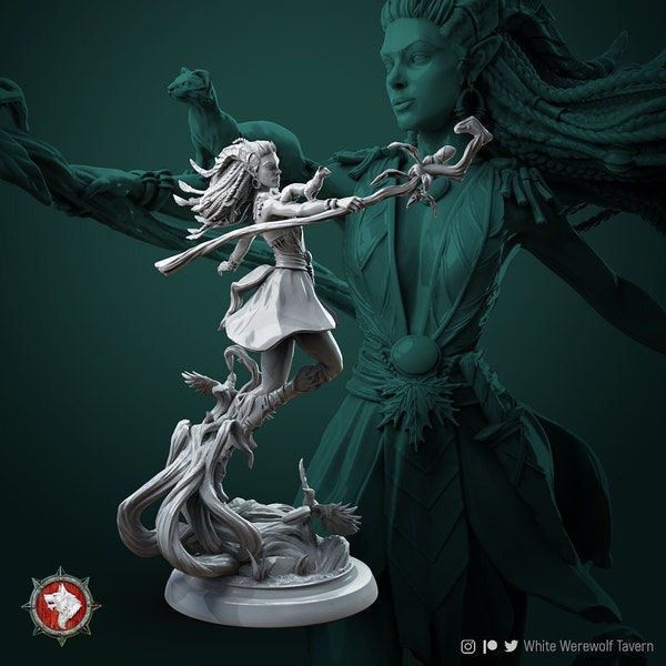 Female Forest Elf Druid Miniature, Lesika | Tabletop RPG Miniature | White Werewolf Tavern | Roleplaying 3D Printed Fantasy Mini