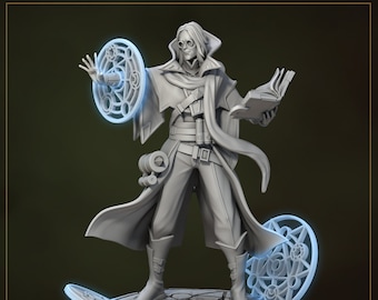 Celestial Mage Miniature, Abelard | Tabletop RPG Miniature | Great Grimoire | Roleplaying 3D Printed Fantasy Mini