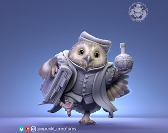 Saw-Whet Owl Secretary Miniature | Tabletop RPG Miniature | Pepunki Creatures | Roleplaying 3D Printed Fantasy Mini