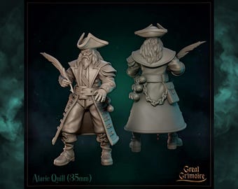 Cartographer Pirate Miniature, Alaric Quill | Tabletop RPG Miniature | Great Grimoire | Roleplaying 3D Printed Fantasy Mini
