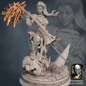 Female Elf Warrior Miniature | Tabletop RPG Miniature | Javier Txiki Tejedor | Roleplaying 3D Printed Fantasy Mini