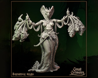Female Yuan-ti Wizard Miniature | Tabletop RPG Miniature | Great Grimoire | Roleplaying 3D Printed Fantasy Mini