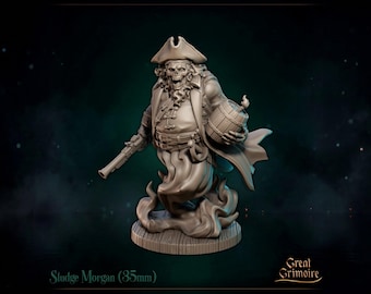 Skeleton Pirate Miniature, Sludge Morgan | Tabletop RPG Miniature | Great Grimoire | Roleplaying 3D Printed Fantasy Mini