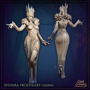 Ice Queen Miniature, Sylvara Frostheart | Tabletop RPG Miniature | Great Grimoire | Roleplaying 3D Printed Fantasy Mini