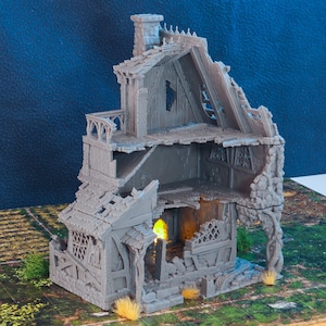 Ruined Healer House Medieval Cottage | Roleplaying 3D Printed Fantasy Scenery | Black Scrolls Games | Miniature Building Terrain TTRPG