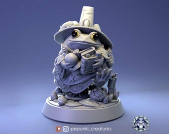 Frog Wizardess Miniature, Ribbitta Tomatina | Tabletop RPG Miniature | Pepunki Creatures | Roleplaying 3D Printed Fantasy Mini