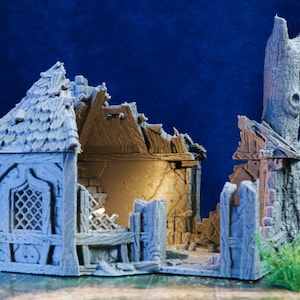 Ruined Alchemist House Medieval Cottage | Roleplaying 3D Printed Fantasy Scenery | Black Scrolls Games | Miniature Building Terrain TTRPG