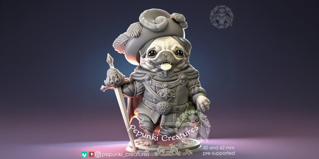 Rpg Pug Pug Chevalier Miniature | Tabletop RPG Miniature | Pepunki Creatures ...