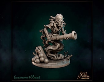 Skeleton Pirate Cannoneer Miniature, Gravesmoke | Tabletop RPG Miniature | Great Grimoire | Roleplaying 3D Printed Fantasy Mini