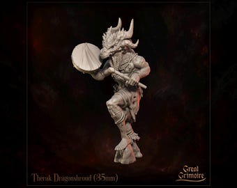 Dragonborn Shaman Miniature, Therak Dragonshroud | Tabletop RPG Miniature | Great Grimoire | Roleplaying 3D Printed Fantasy Mini