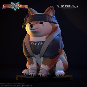 Shiba Inu Ninja Miniature | Tabletop RPG Miniature | Epic &#39;N&#39; Stuff | Roleplaying 3D Printed Fantasy Mini