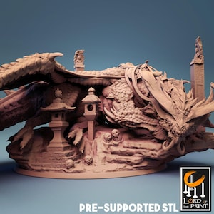Oriental Dragon Miniature | Tabletop RPG Miniature | Rescale Miniature | Roleplaying 3D Printed Fantasy Mini Sleeping