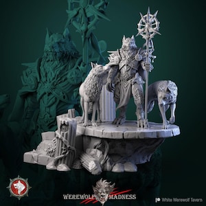 White Werewolf Priest Miniature | Tabletop RPG Miniature | White Werewolf Tavern | Roleplaying 3D Printed Fantasy Mini