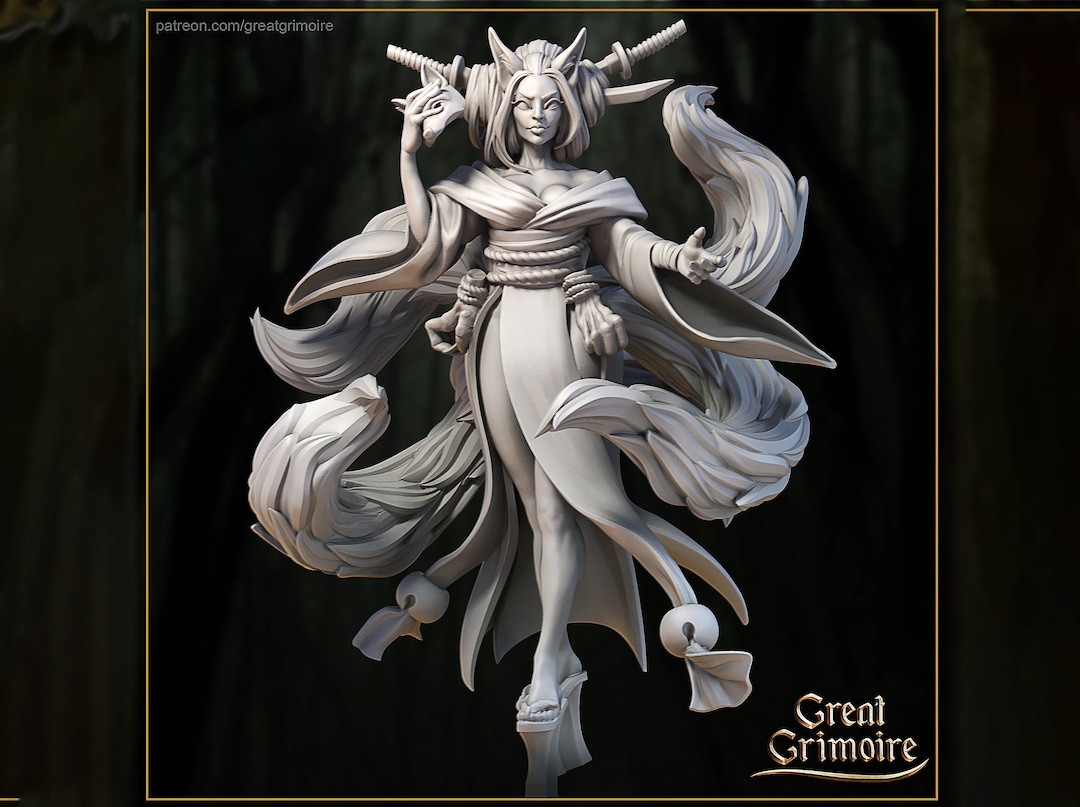 Kitsune Miniature Tabletop RPG Miniature Great Grimoire Roleplaying 3D
