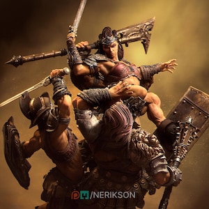 Fight of the Wolf Diorama Miniature | Tabletop RPG Miniature | Nerikson | Roleplaying 3D Printed Fantasy Mini