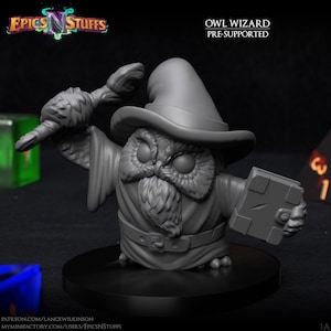 Owl Wizard Miniature | Tabletop RPG Miniature | Epic 'N' Stuff | Roleplaying 3D Printed Fantasy Mini
