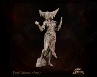 Female Seer Miniature, Eryth Veilhorn | Tabletop RPG Miniature | Great Grimoire | Roleplaying 3D Printed Fantasy Mini