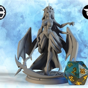 Succubus Miniature, Crow | Twin Goddess Miniatures | Tabletop RPG Miniature | Roleplaying 3D Printed Fantasy Mini