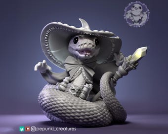 Ball Python Wizard Miniature | Tabletop RPG Miniature | Pepunki Creatures | Roleplaying 3D Printed Fantasy Mini