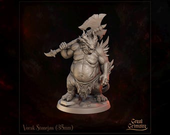Dragonborn Veteran Miniature, Vorak Stonejaw | Tabletop RPG Miniature | Great Grimoire | Roleplaying 3D Printed Fantasy Mini