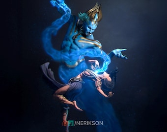the Djinn and Lashira Diorama Miniature, Wish | Tabletop RPG Miniature | Nerikson | Roleplaying 3D Printed Fantasy Mini