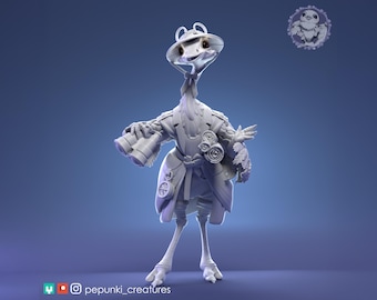 Ostrich Scientist Miniature | Tabletop RPG Miniature | Pepunki Creatures | Roleplaying 3D Printed Fantasy Mini