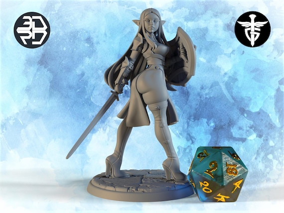 Female Elf Fighter Miniature, Gatthilde | Twin Goddess Miniatures | Tabletop RPG Miniature | Roleplaying 3D Printed Fantasy Mini