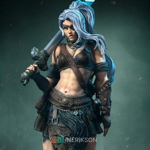 Female Barbarian Mercenary Miniature, Lia | Tabletop RPG Miniature | Nerikson | Roleplaying 3D Printed Fantasy Mini