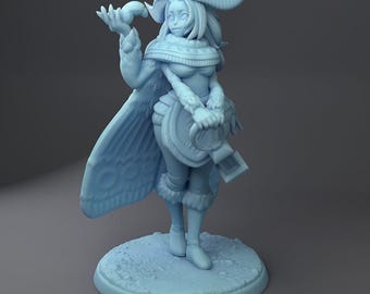 Moth Girl Miniature | Twin Goddess Miniatures | Tabletop RPG Miniature | Roleplaying 3D Printed Fantasy Mini
