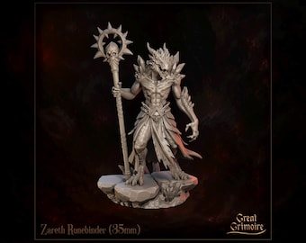 Dragonborn Runesmith Miniature, Zareth Runebinder | Tabletop RPG Miniature | Great Grimoire | Roleplaying 3D Printed Fantasy Mini
