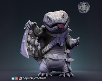 Gila Monster Smuggler Miniature | Tabletop RPG Miniature | Pepunki Creatures | Roleplaying 3D Printed Fantasy Mini