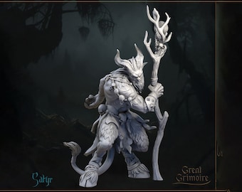Satyr Shaman Miniature | Tabletop RPG Miniature | Great Grimoire | Roleplaying 3D Printed Fantasy Mini