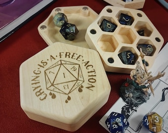 Engraved Wooden Dice Box | TTRPG DnD Dice Storage | Magnetic Case | Gaming Accessory | Gift Box | Solid Maple Exotic Wood